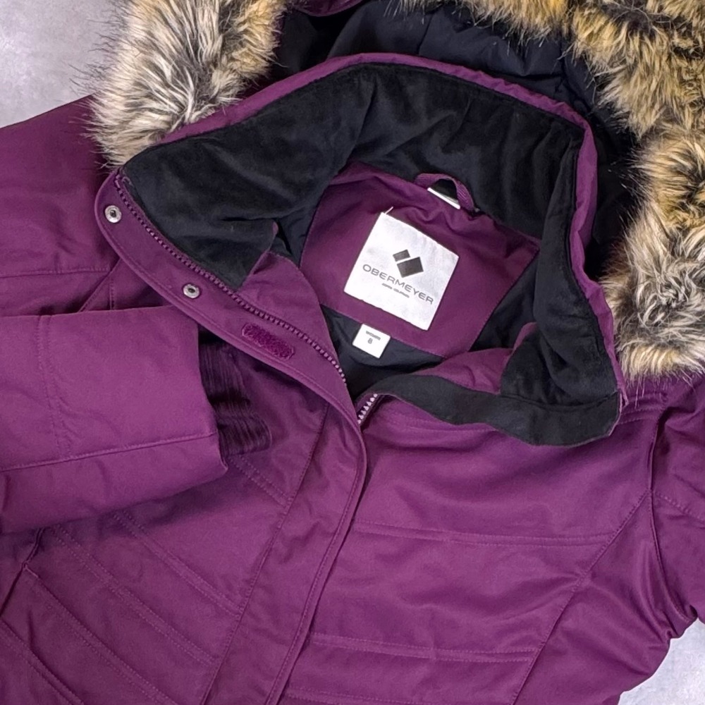 Obermeyer Tuscany II Jacket Womens Size 8 Purple Thermore Ski Faux Fur Hood